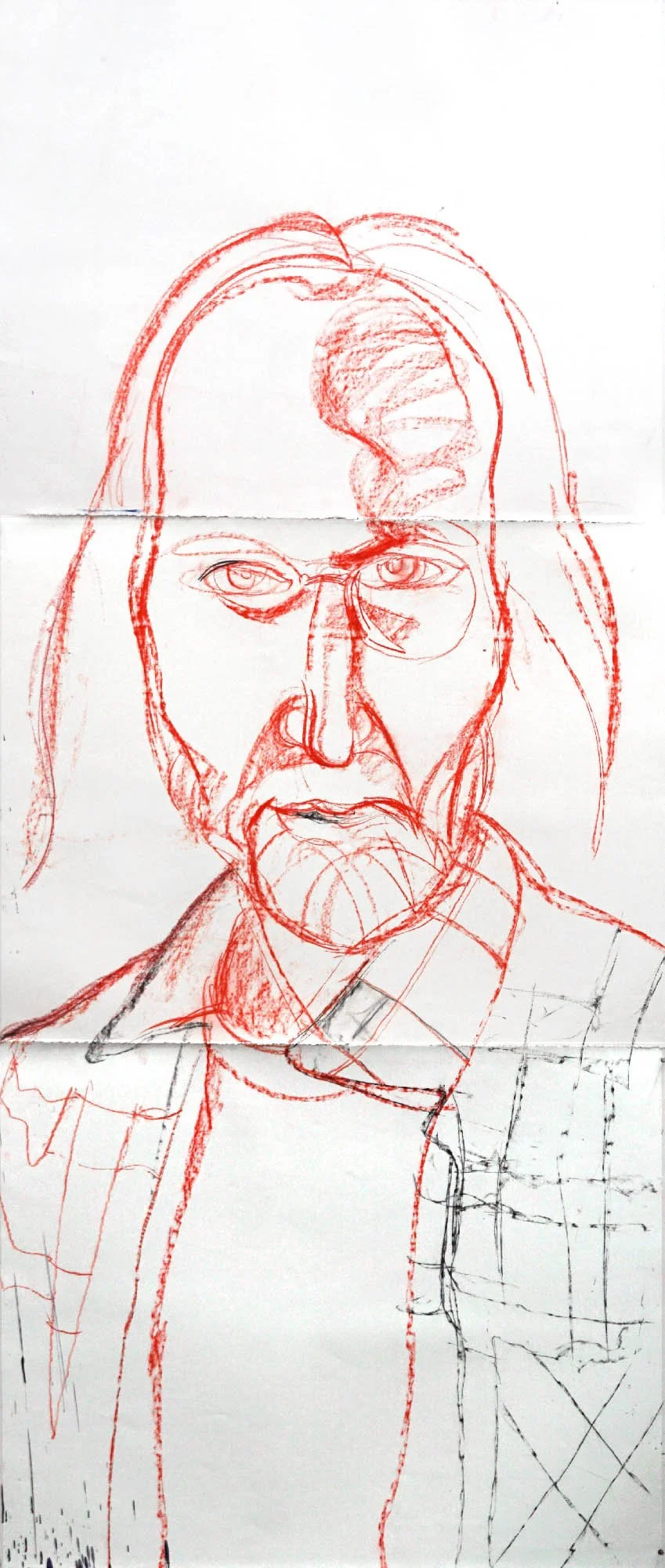 Hippie in Plaid, 1995, charcoal and chalk on paper, 114 x 50 in.