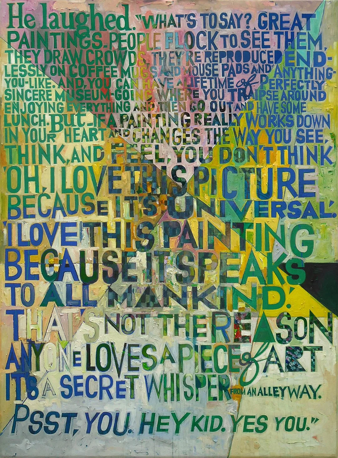 Goldfinch (Psst, you), 2014, oil on canvas, 87 x 64 in.