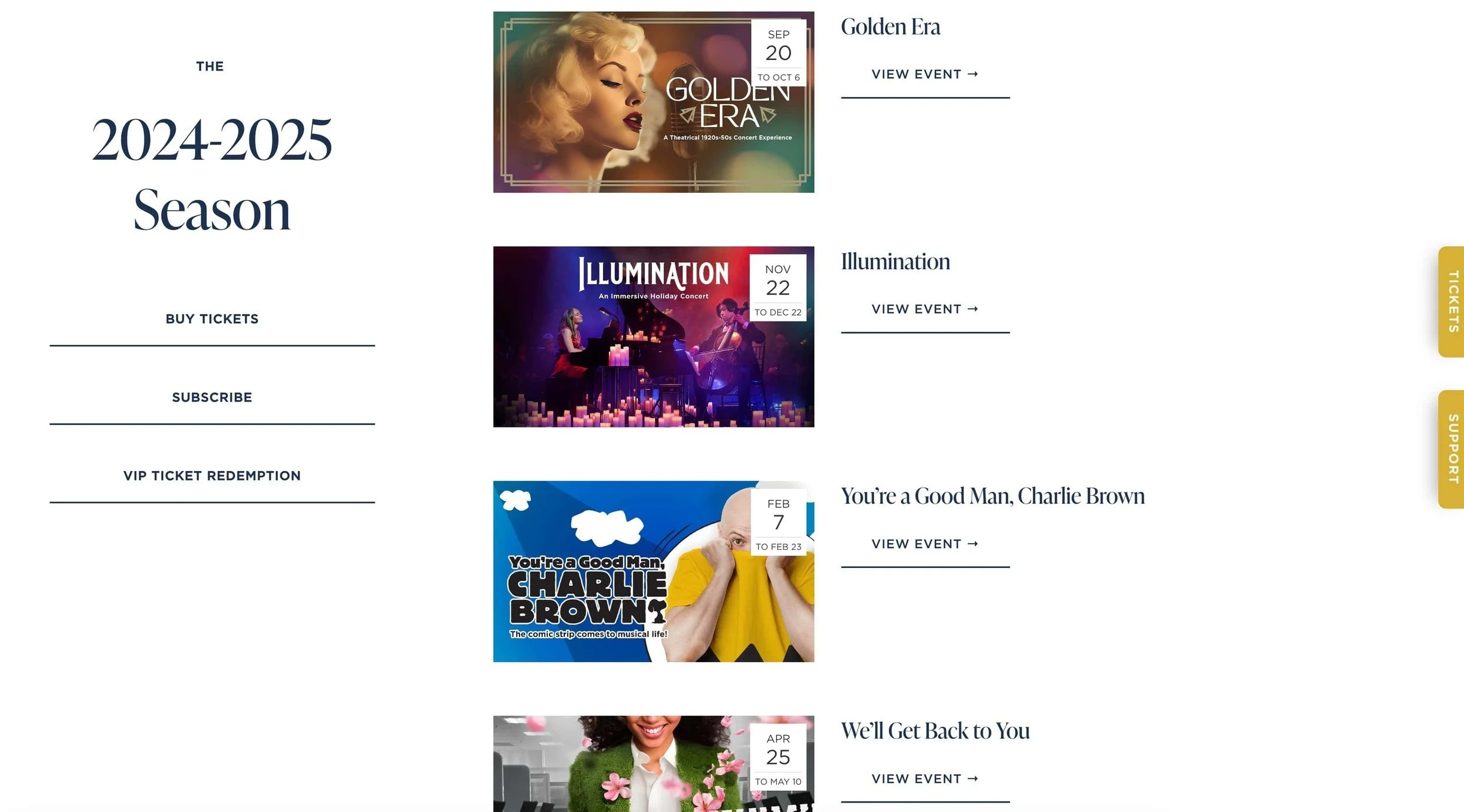 Web page with a bunch of events