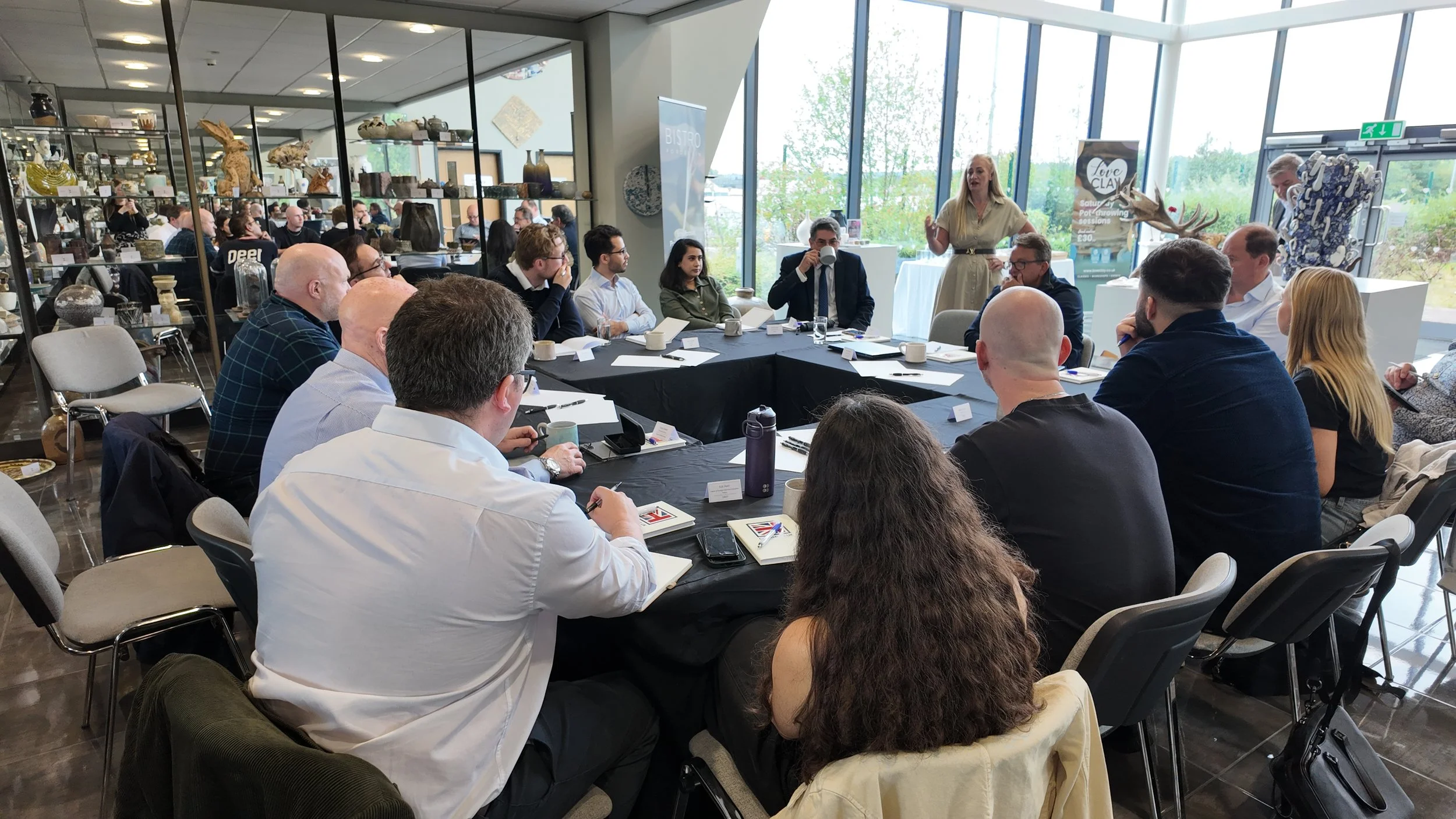 Hannah Ault, Managing Director at Valentine Clays leads a roundtable discussion with members of Ceramics UK and government officials