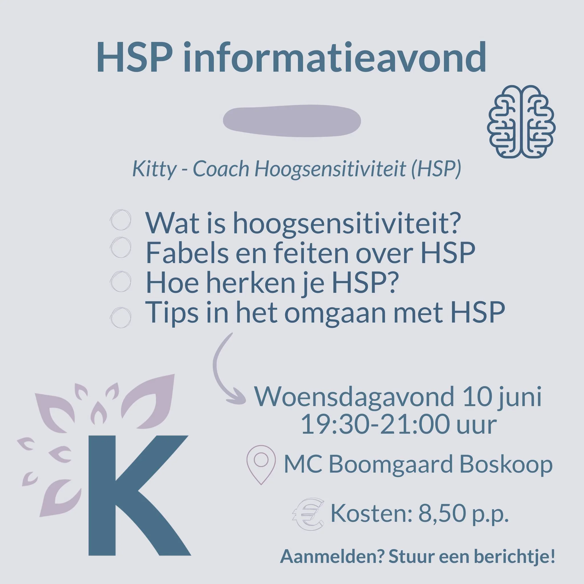 Van 8 t/m 14 juni is het de Week van de HSP. Deze week is in het leven geroepen om meer bewustzijn en erkenning te cre&euml;ren voor hoogsensitiviteit. Er zijn namelijk (nog steeds) veel misvattingen en vooroordelen over HSP.

Ik doe mee en organisee
