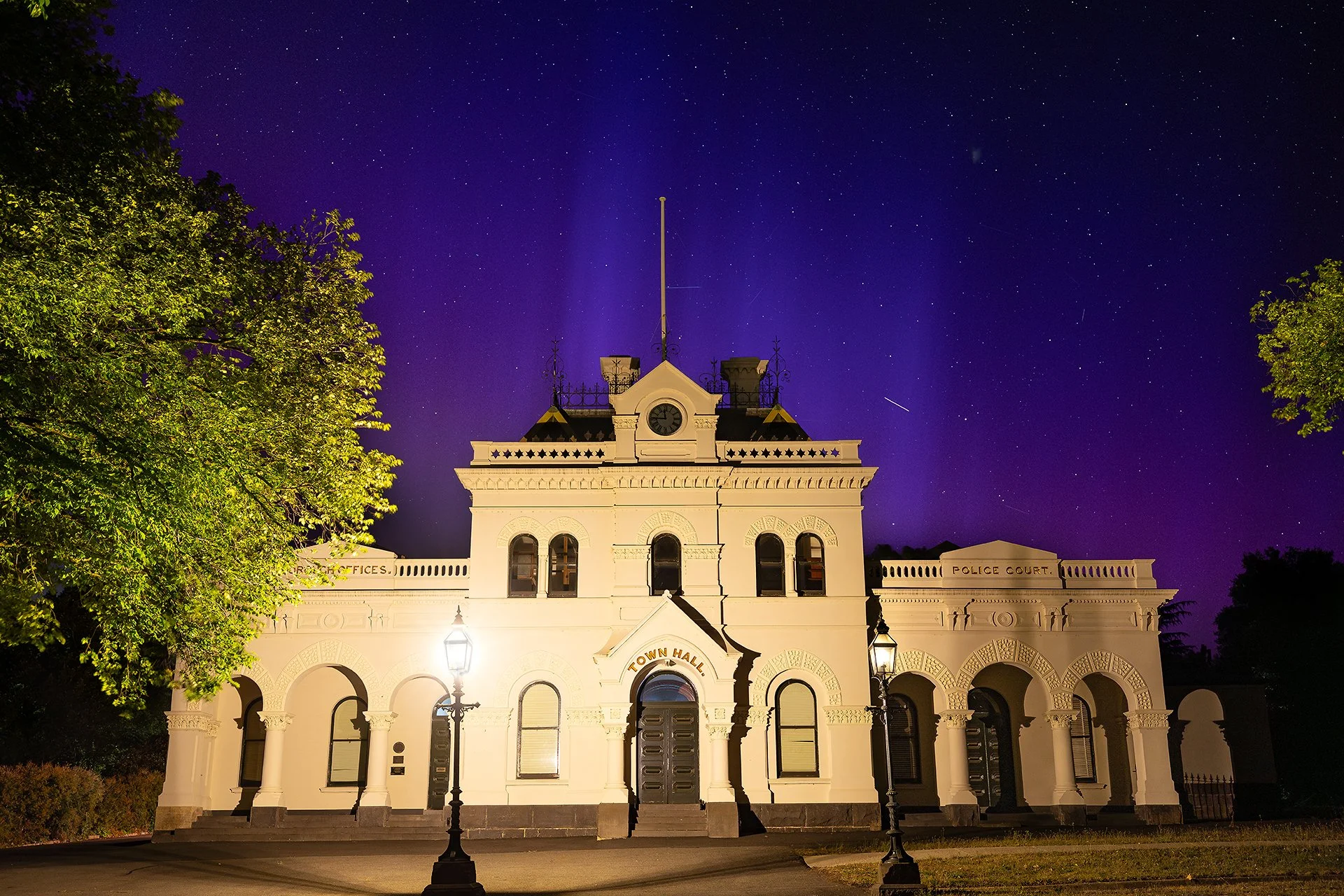 Clunes Town Hall at Night Under Aurora Australis (2026)