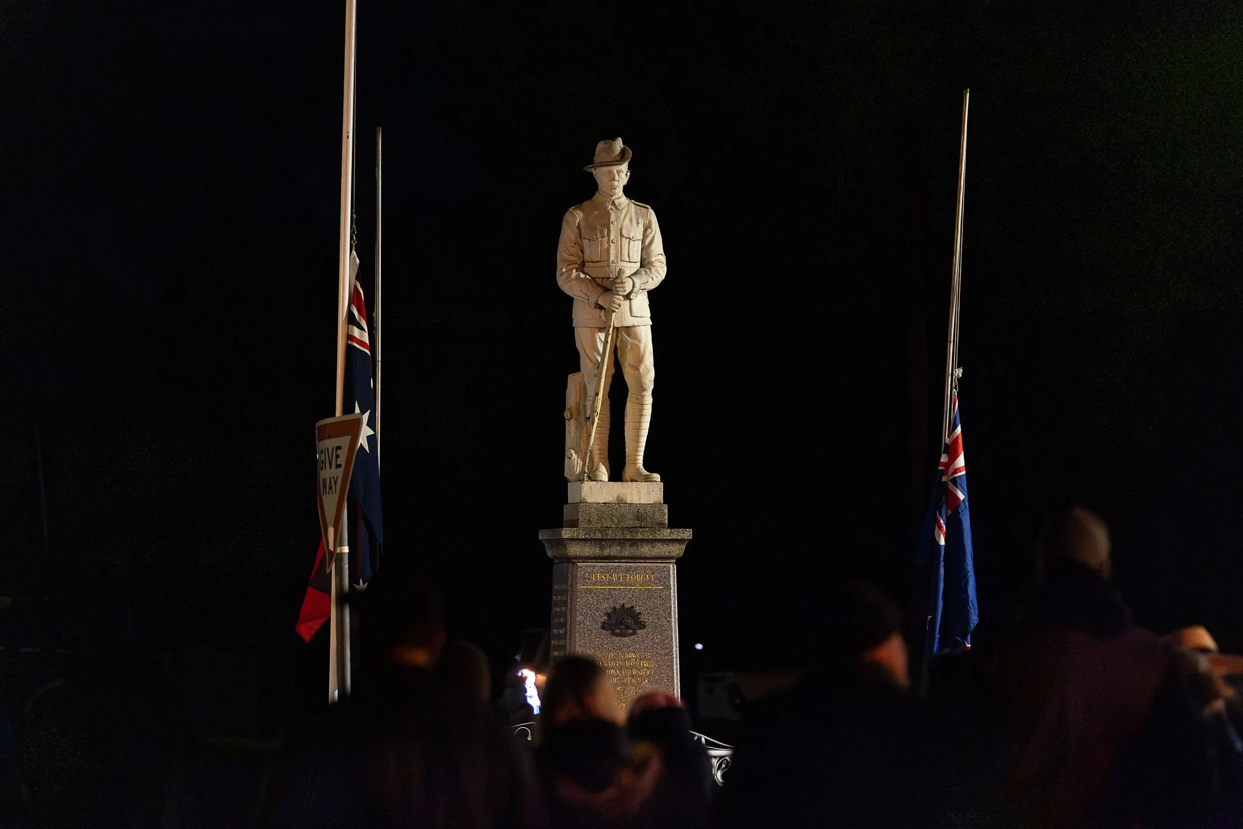 The Clunes War Memorial standing proudly at the intersection of Fraser and Service Streets in Clunes, Victoria.