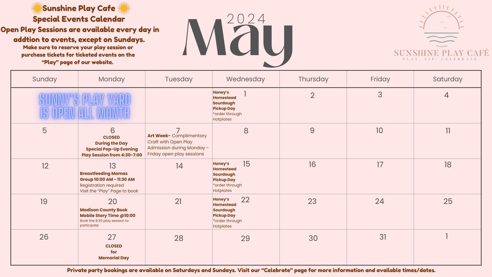 ✨ UPDATED MAY CALENDAR ✨
Story time with the Madison County Public Library Book Mobile will only be on Monday, May 20 this month.
