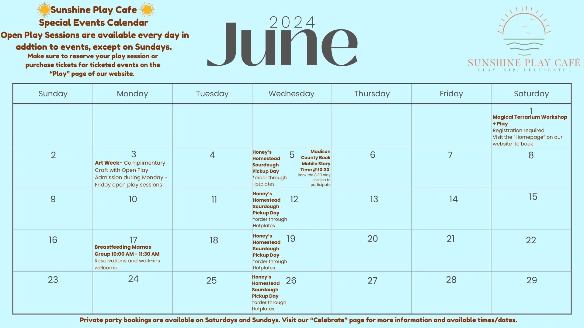Check out the fun that's happening at Sunshine Play Caf&eacute; this June! 

🎨This month's Art Week Fun activity is &quot;Up-Cycled Snakes&quot;. We are recycling old Easter eggs and creating a colorful and sensory engaging snake toy that you get to