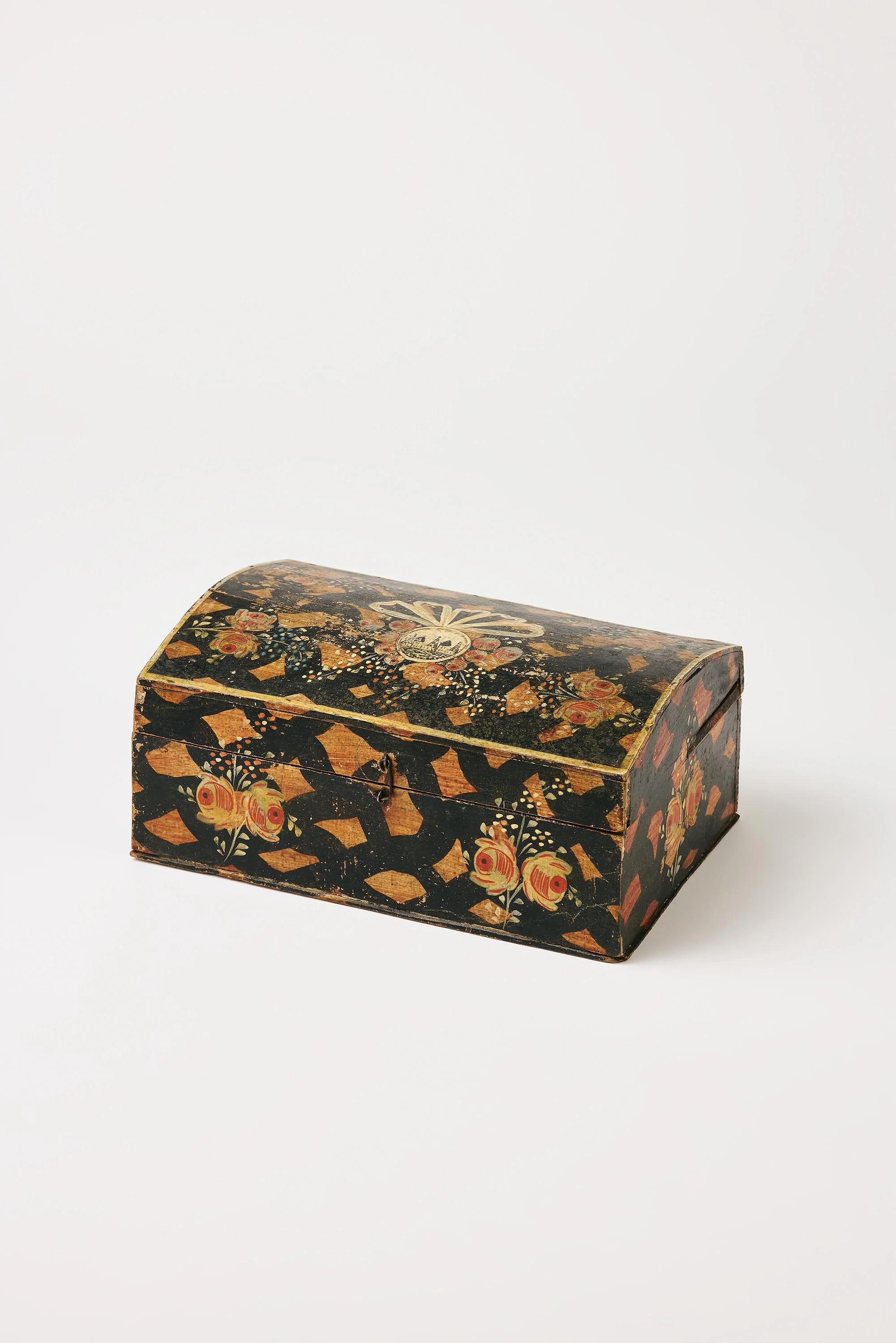 Alpine Folk Art – Stencil Jewelry Box with Roses and Lacing – late 18th C.