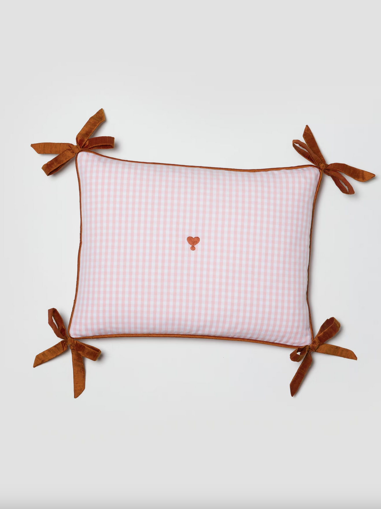 enSoie – Milo pillow cover 30 – Cotton Vichy Candy Pink Rust Silk Bows