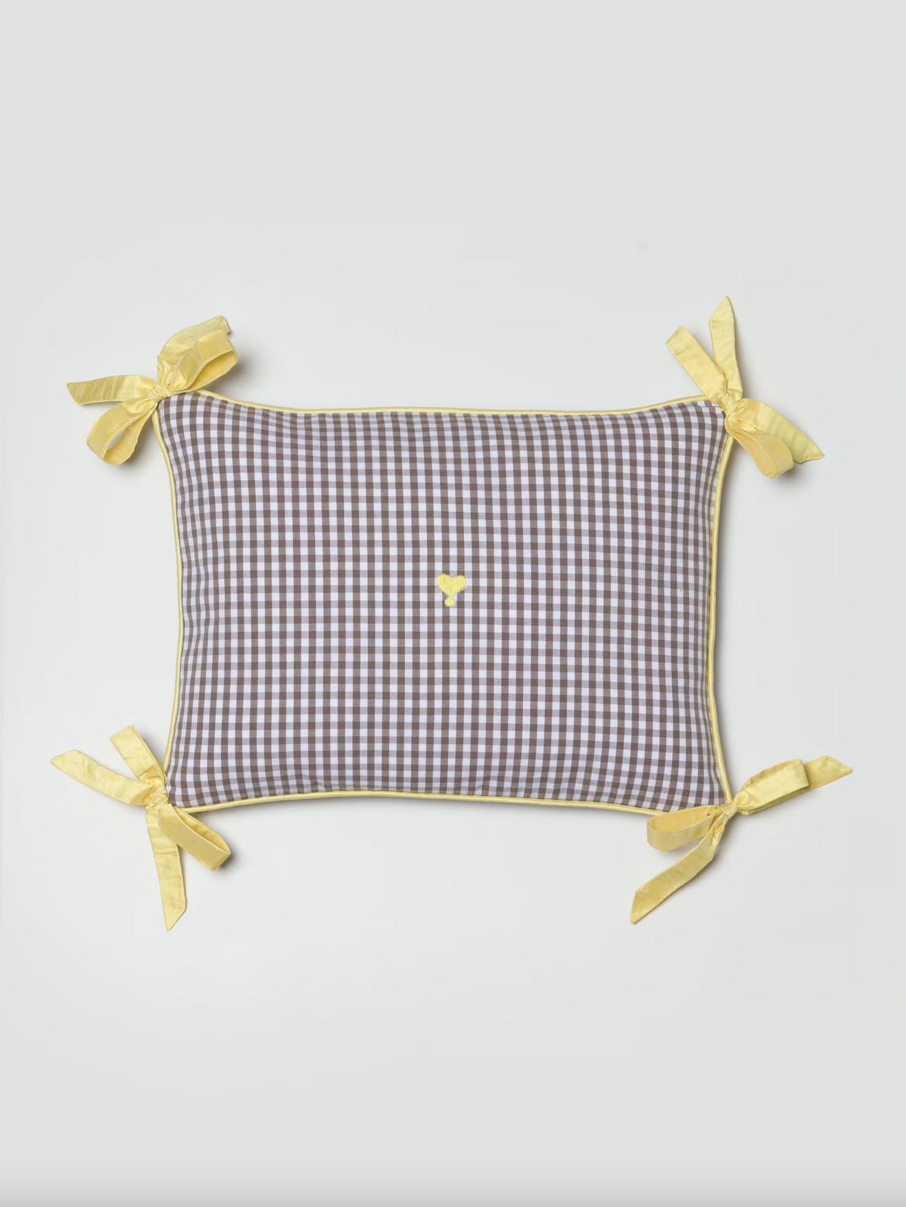 enSoie – Milo pillow cover 30 – Cotton Vichy Moonrock Yellow Silk Bow (Copy)