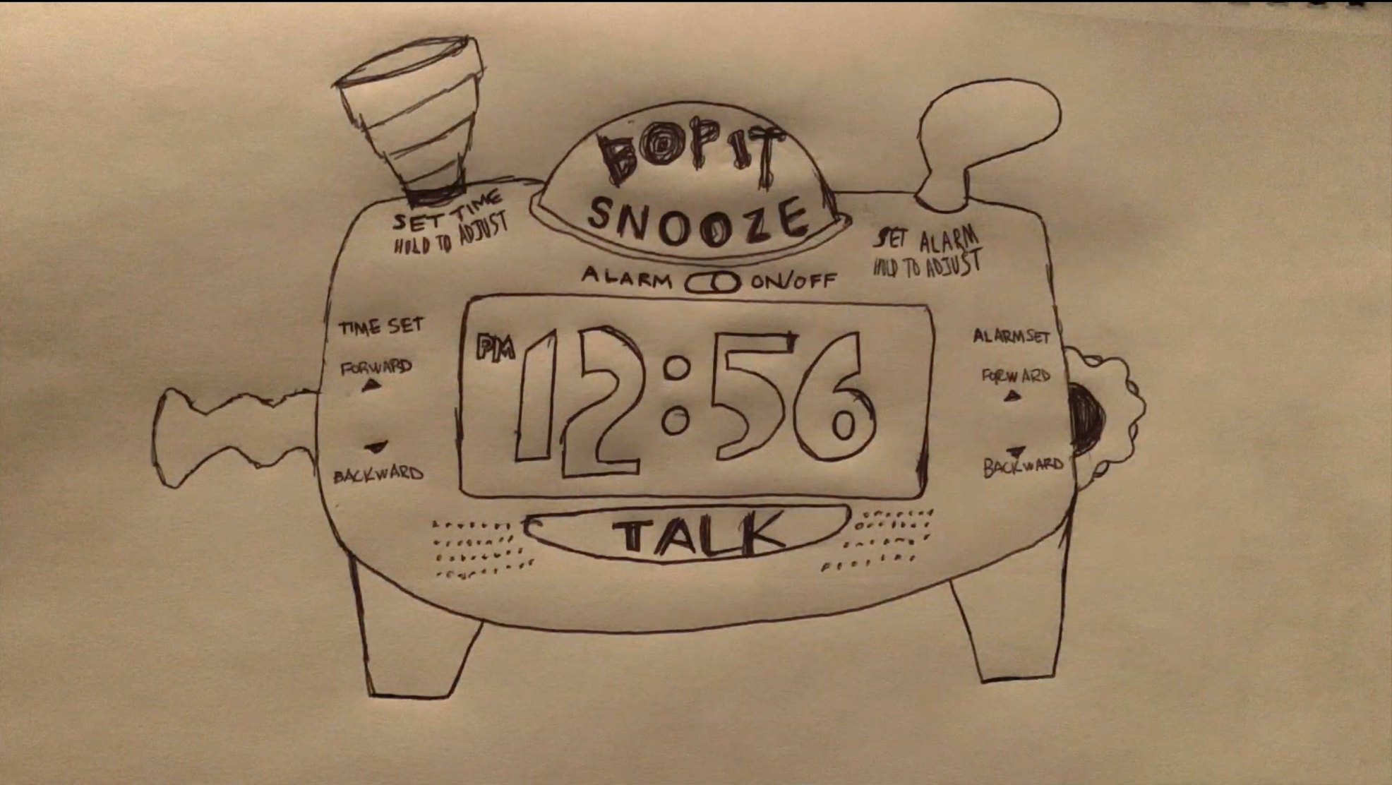 Bop It Alarm Clock drawing from 2021.