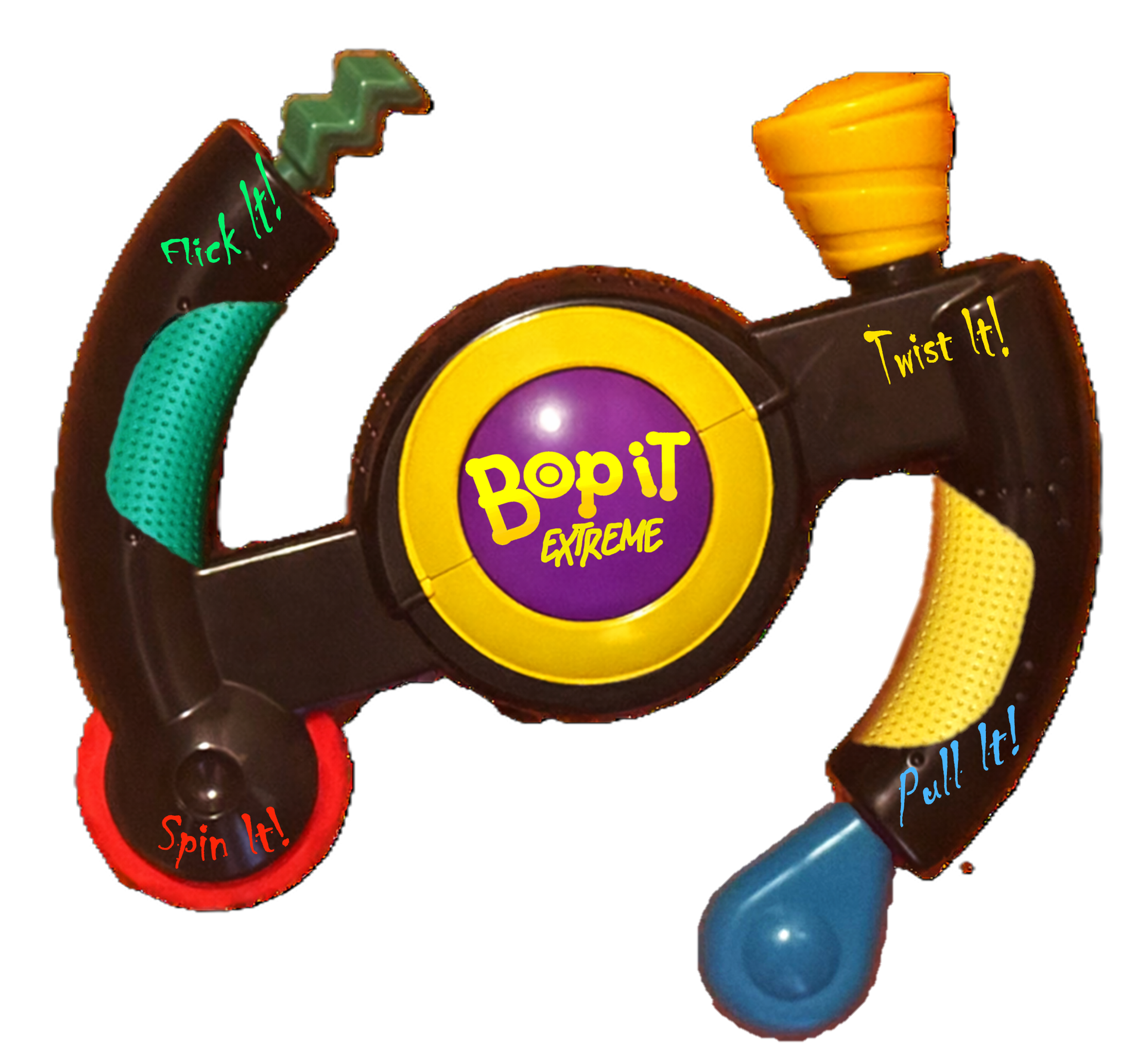 Bop It Extreme (1999) with a Bop It Extreme (2022) vibe.
