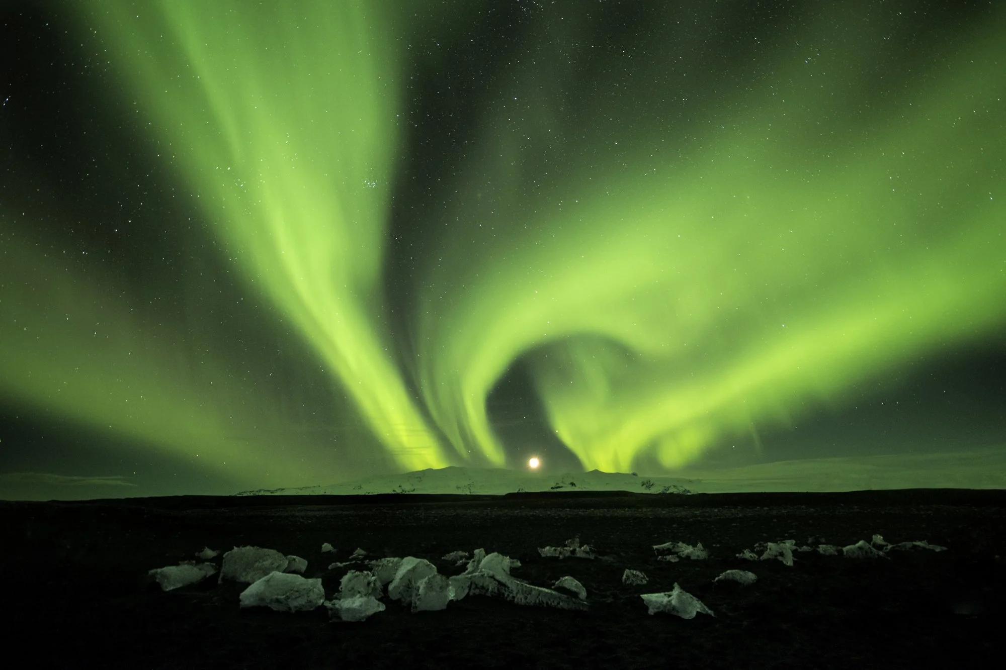 Aurora, Ice & Moon 30" Metal Print