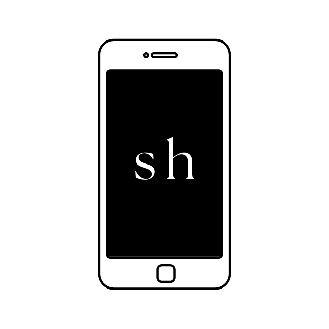 Graphic of mobile phone with initials SH in it.