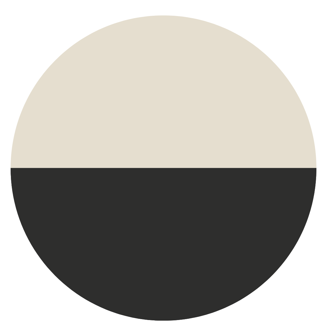 A pie chart divided into two halves, with the upper half in beige and the lower half in dark gray.
