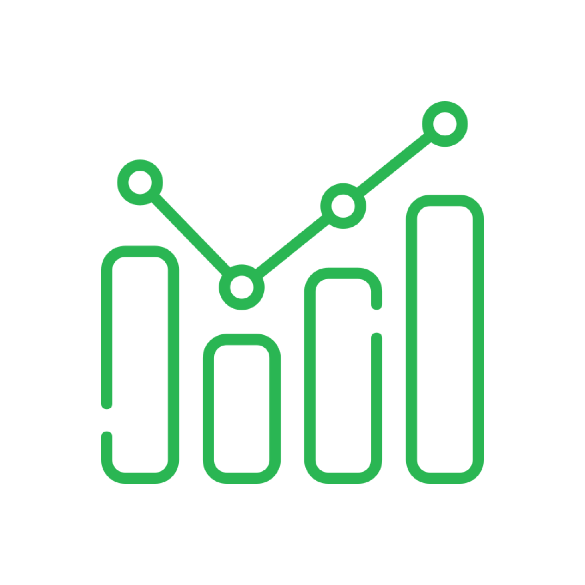 Icon of a bar and line graph in green on a white background.