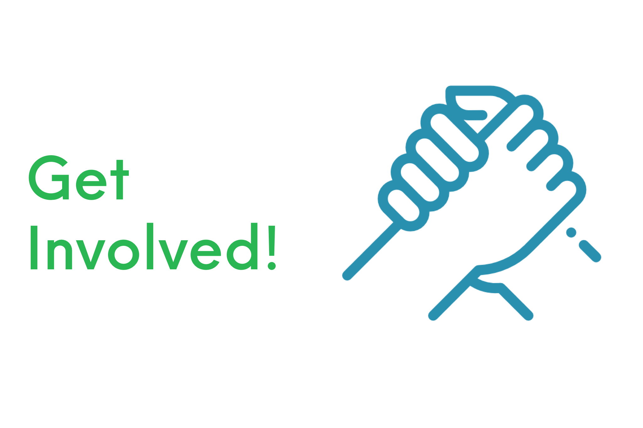 Illustration of a handshake with the text "Get Involved!" in green.