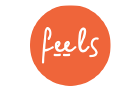 Orange circle with the word 'feels' written inside in white cursive text.