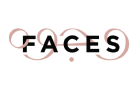 The word 'FACES' with two black dots and a curved line beneath each 'A' in a minimalist design.