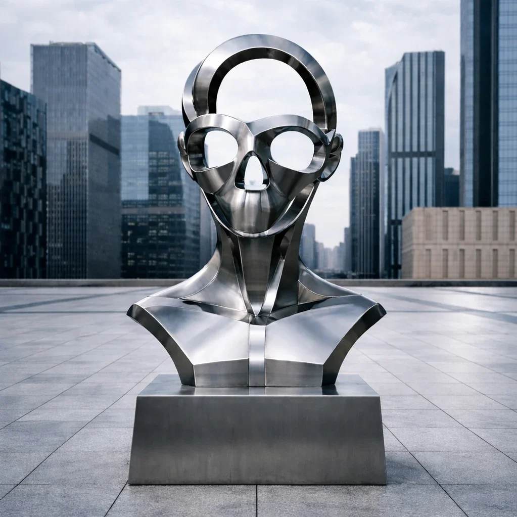  Vigil  
 hollow-fabricated 316 stainless steel, mirror-polished   
 102 x 39 x 31  inches (including base), 2026  
 open edition &emsp; Inquire 
