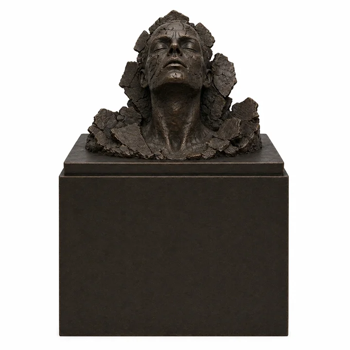  Fractured Emergence  
 Overall: 75”&nbsp; Base: 40”&nbsp; Heads: 35”   
 Patinated bronze, hand-finished surface  
 open edition &emsp; Inquire 