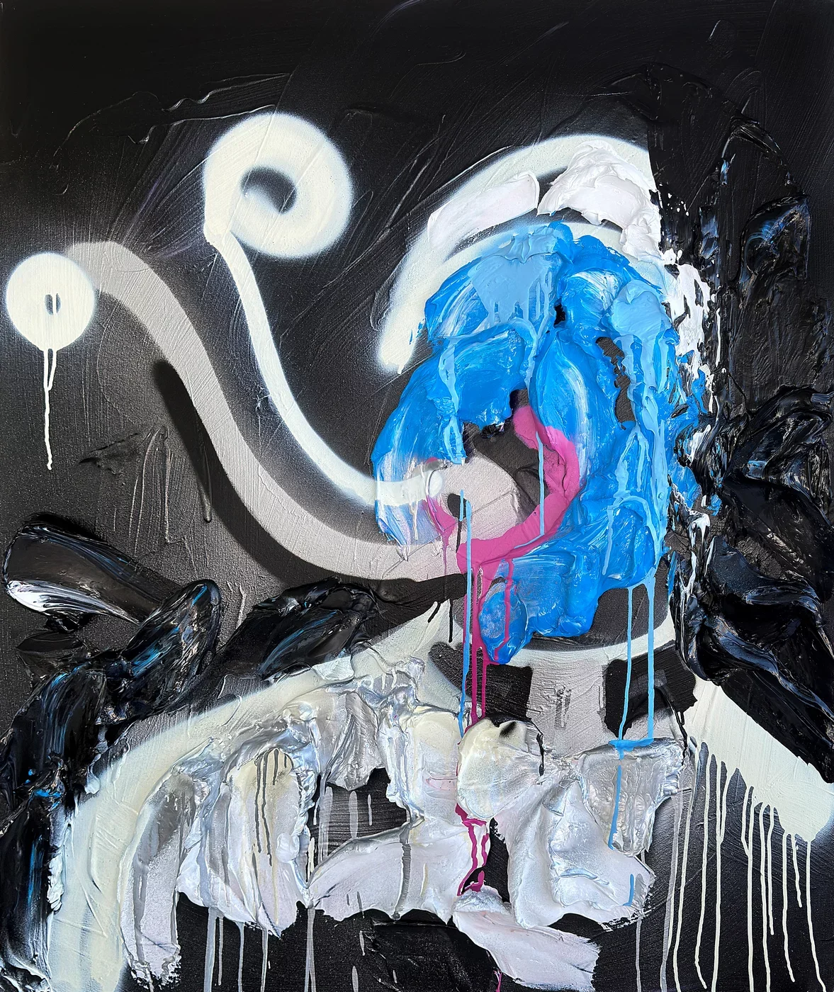  Psychopomp No. 6  
 acrylic, gel medium on canvas   
 48 x 40 x 1.5 inches, 2026  
 USD 25,000 (FOB Toronto) &emsp; Inquire 
