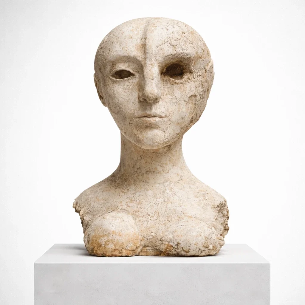  The Recovered Head  
 cast mineral composite with natural textured finish   
 53 x 16 x 16  inches (including base), 2026  
 open edition &emsp; Inquire 

