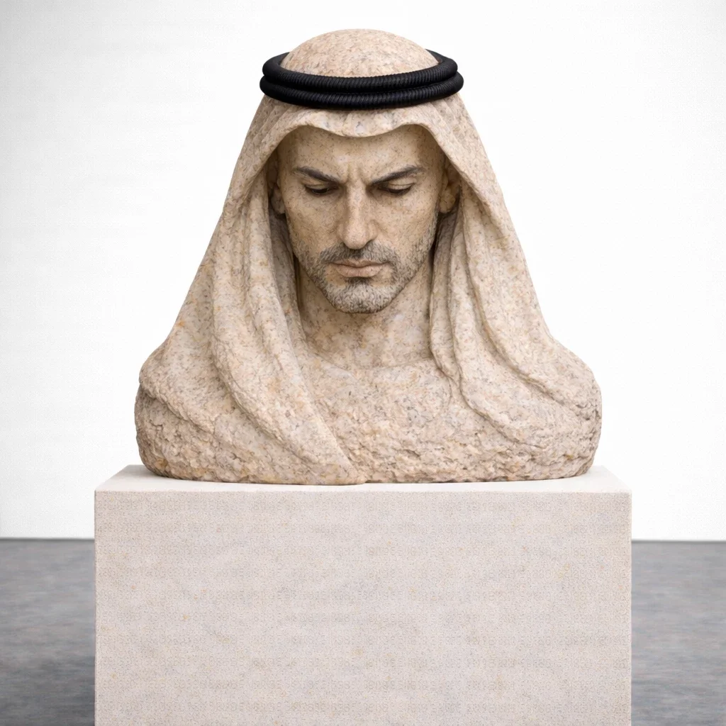  Keeper of Silence  
 cast mineral composite with natural textured finish   
 96 x 60 x 44  inches (including base), 2026  
 open edition &emsp; Inquire 
