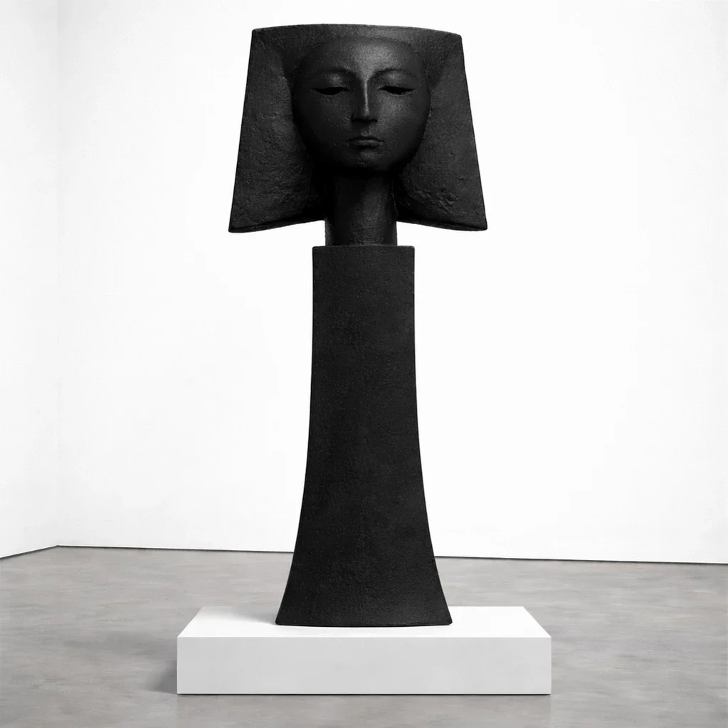  The Listener  
 cast bronze with matte black patina   
 75 x 26 x 26  inches (including base), 2026  
 open edition &emsp; Inquire 
