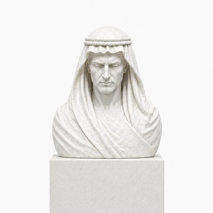  Keeper of Silence  
 Overall: 70”&nbsp; Base: 40”&nbsp; Bust: 30”   
 Hand-carved white marble, polished natural finish  
 open edition &emsp; Inquire 