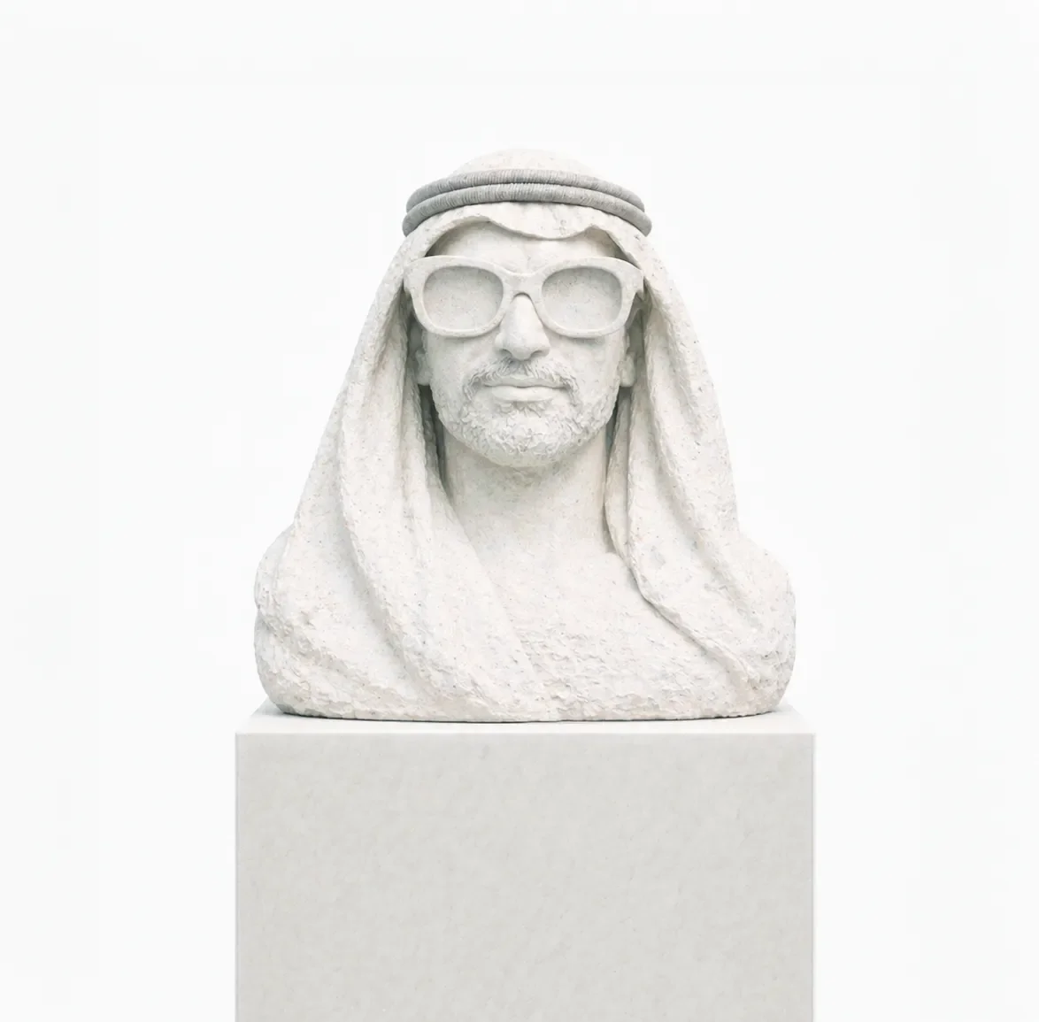  Veiled Witness  
 Overall: 70”&nbsp; Base: 40”&nbsp; Bust: 30”   
 Hand-carved white marble, polished natural finish  
 open edition &emsp; Inquire 
