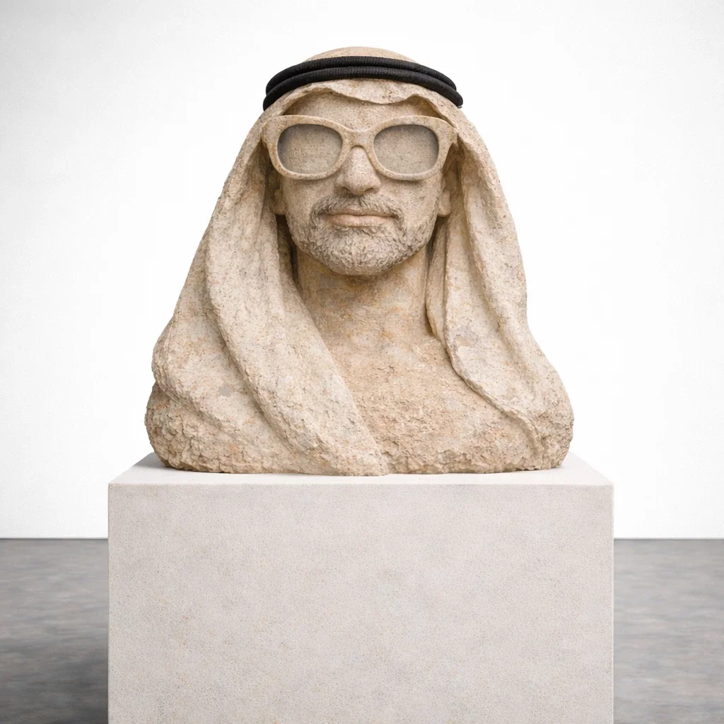  Veiled Witness  
 cast mineral composite with natural textured finish   
 96 x 60 x 44  inches (including base), 2026  
 open edition &emsp; Inquire 
