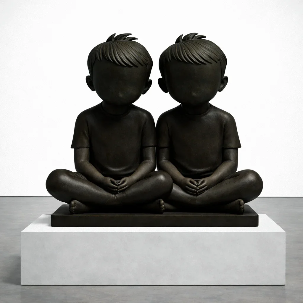  Stillness (Twinless Study)  
 cast bronze with matte black patina   
 54 x 48 x 36  inches (including base), 2026  
 open edition &emsp; Inquire 
