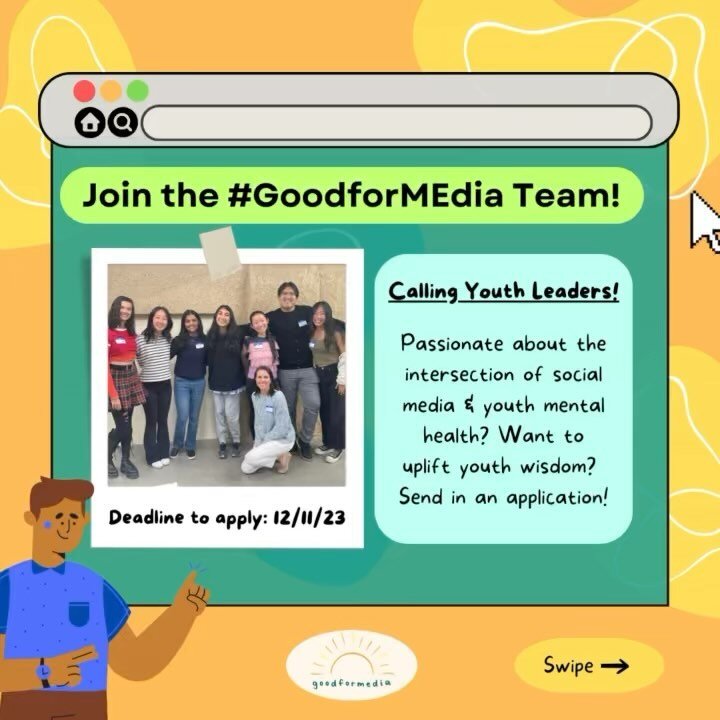 ✨Join our team!✨
📣Are you a young person passionate about the intersection of social media and mental health? 
📣Do you want to connect with a group of like-minded youth to share your experiences on social media platforms?
💡send in an application! 
