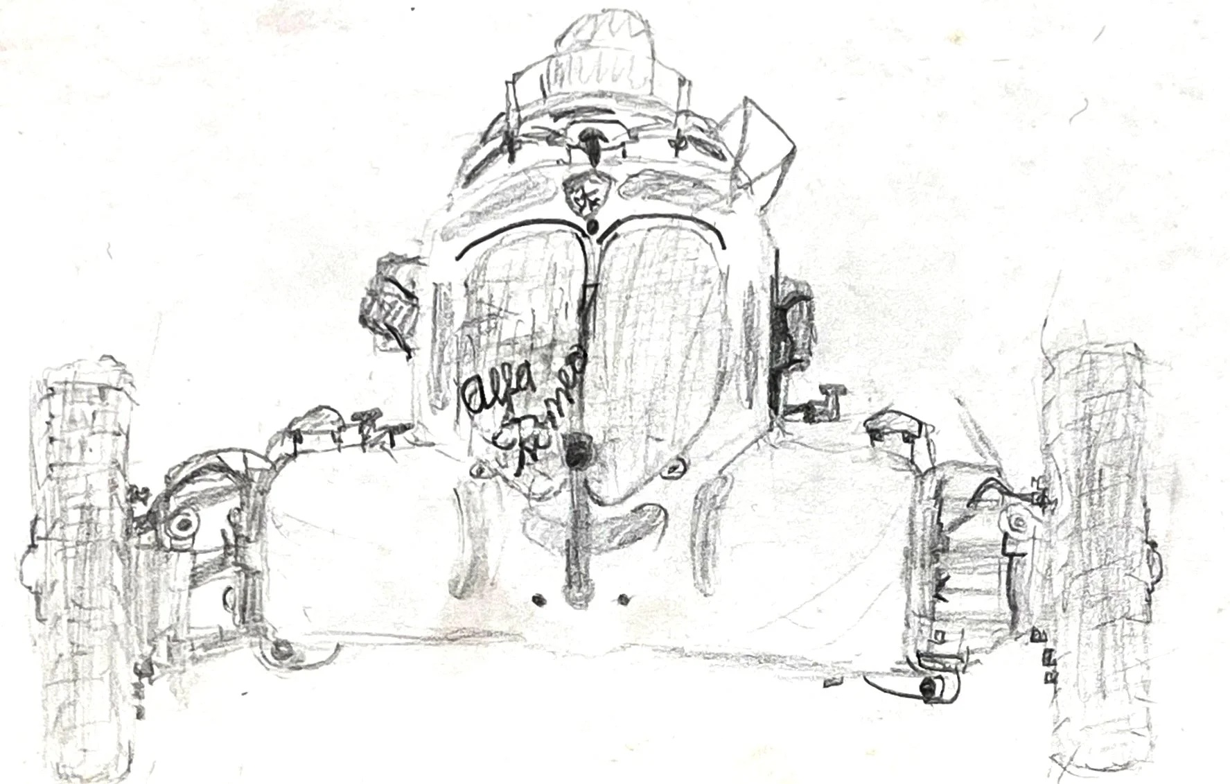 Sketch Age 6. Alfa Romeo Bimotore when visiting the Donington Collection