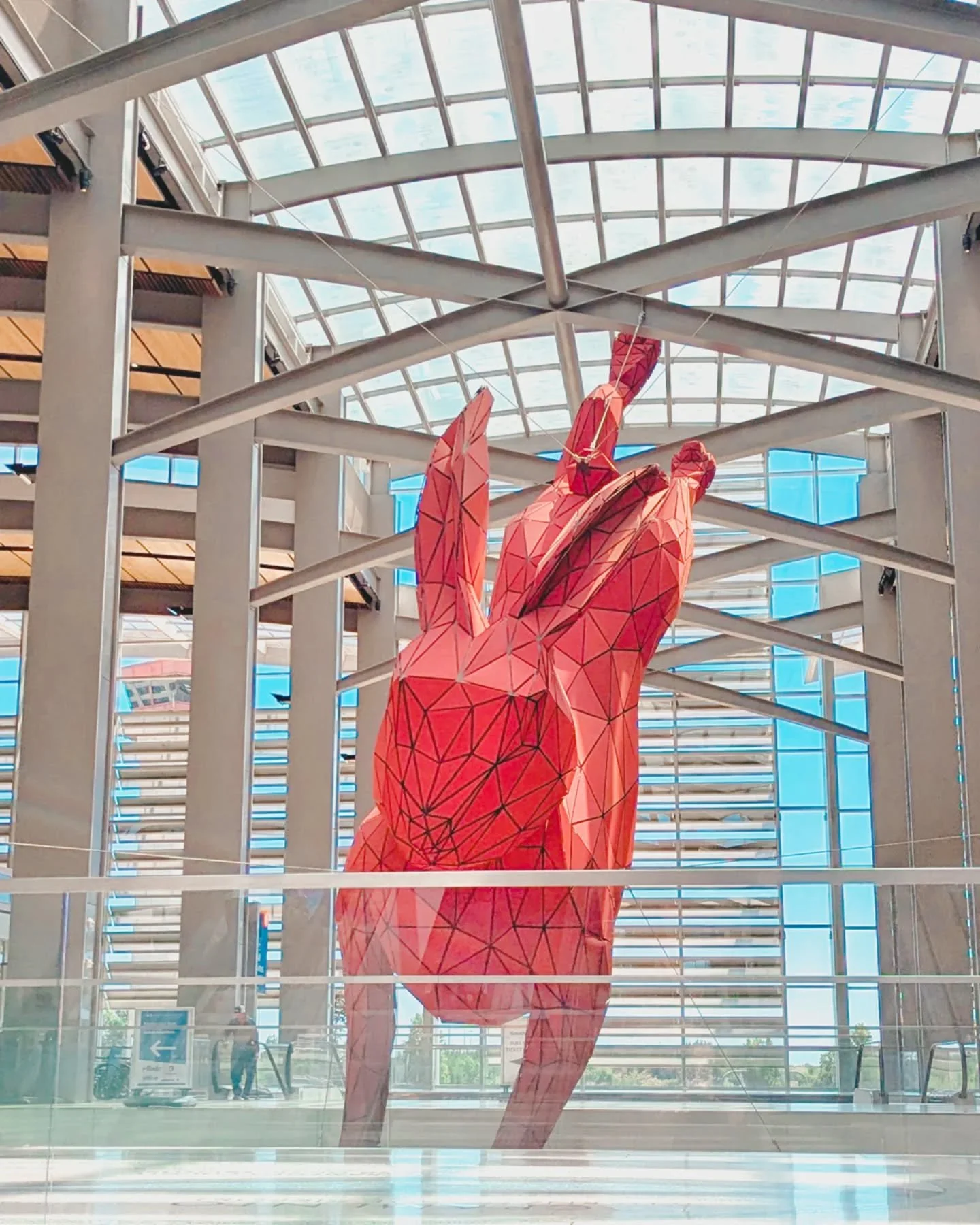 Down the rabbit hole ❤️ 🐇

YouTube is my rabbit hole. What's yours?

This sculpture is titled "Leap" by artist Lawrence Argent. It's a 56-foot-long, aluminum-framed red rabbit suspended in the atrium of Terminal B at the Sacramento Interna