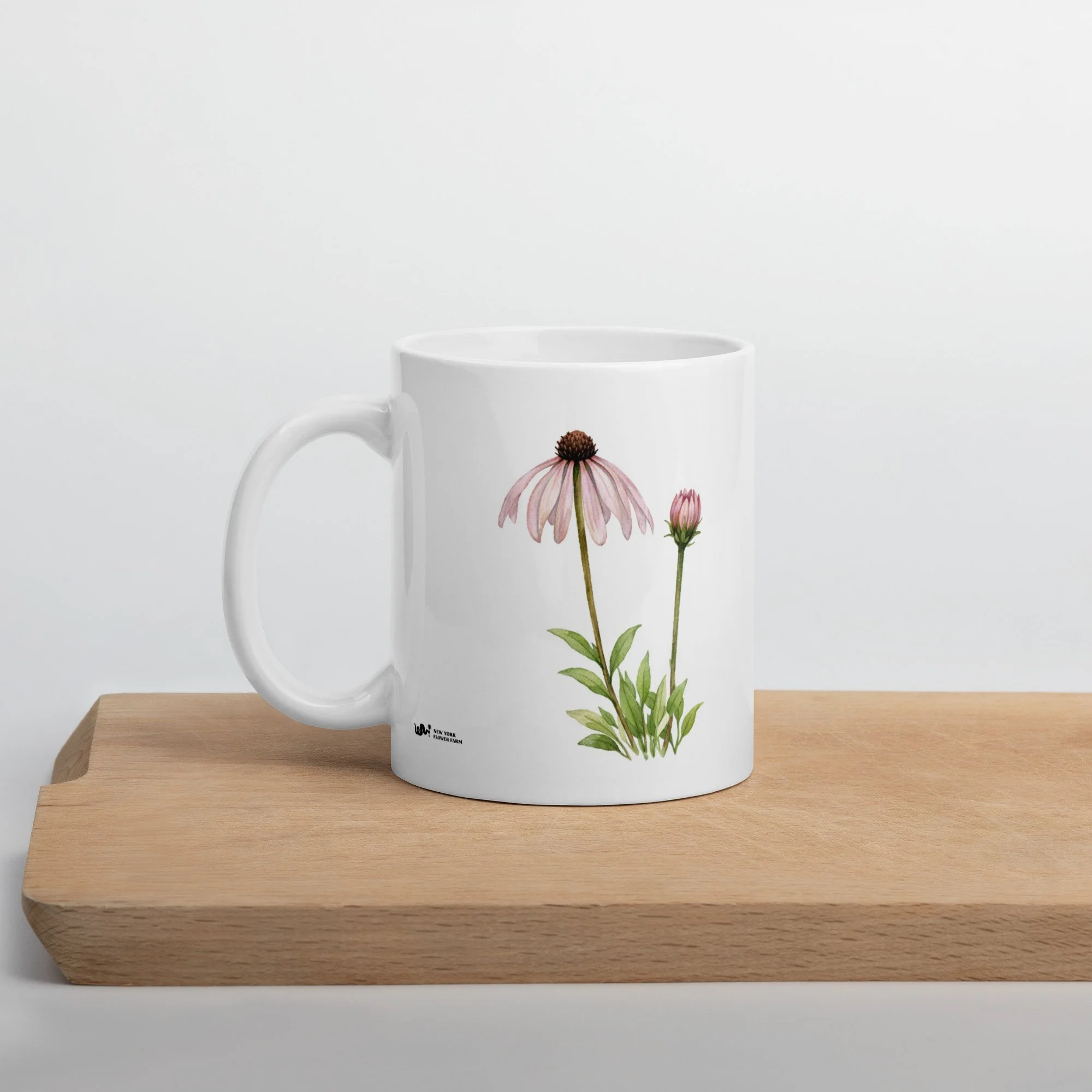 White Mug with Pale Coneflower | Native Wildflower Design