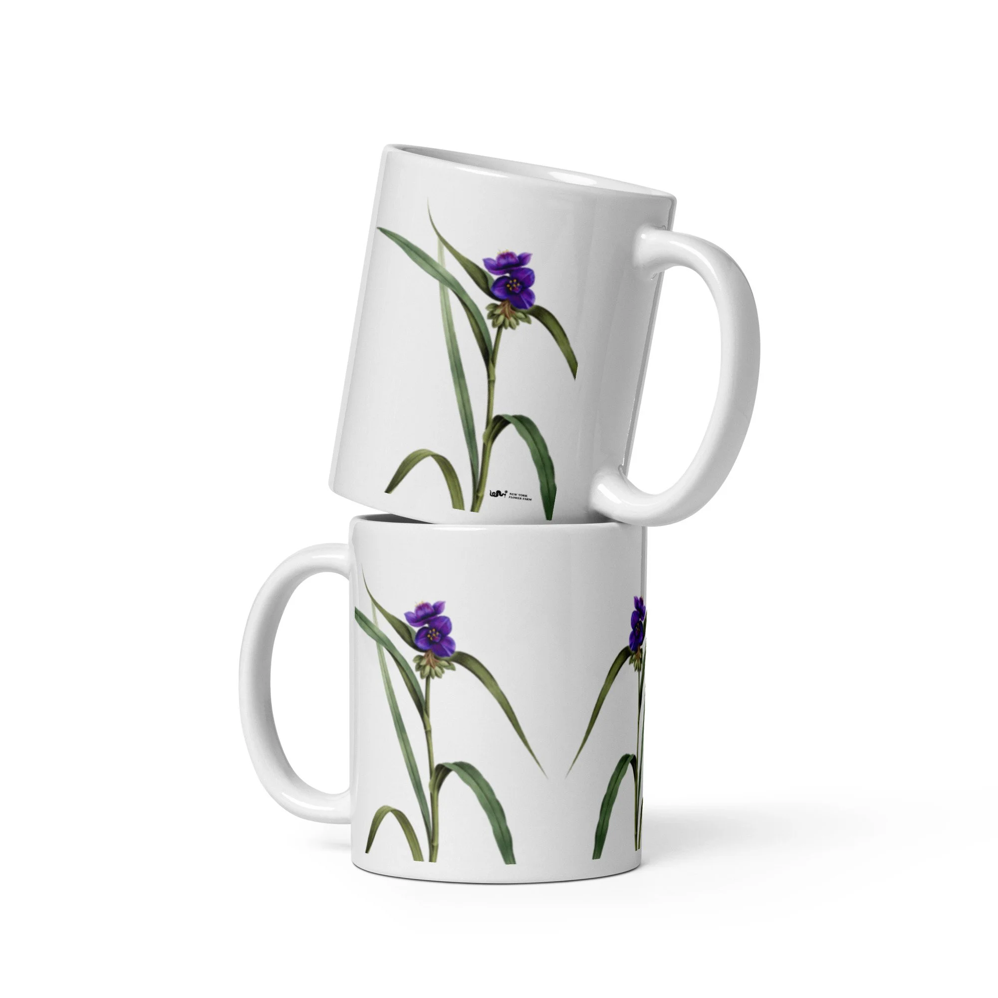 White Mug with Ohio Spiderwort Floral Pattern | Native Wildflower Design