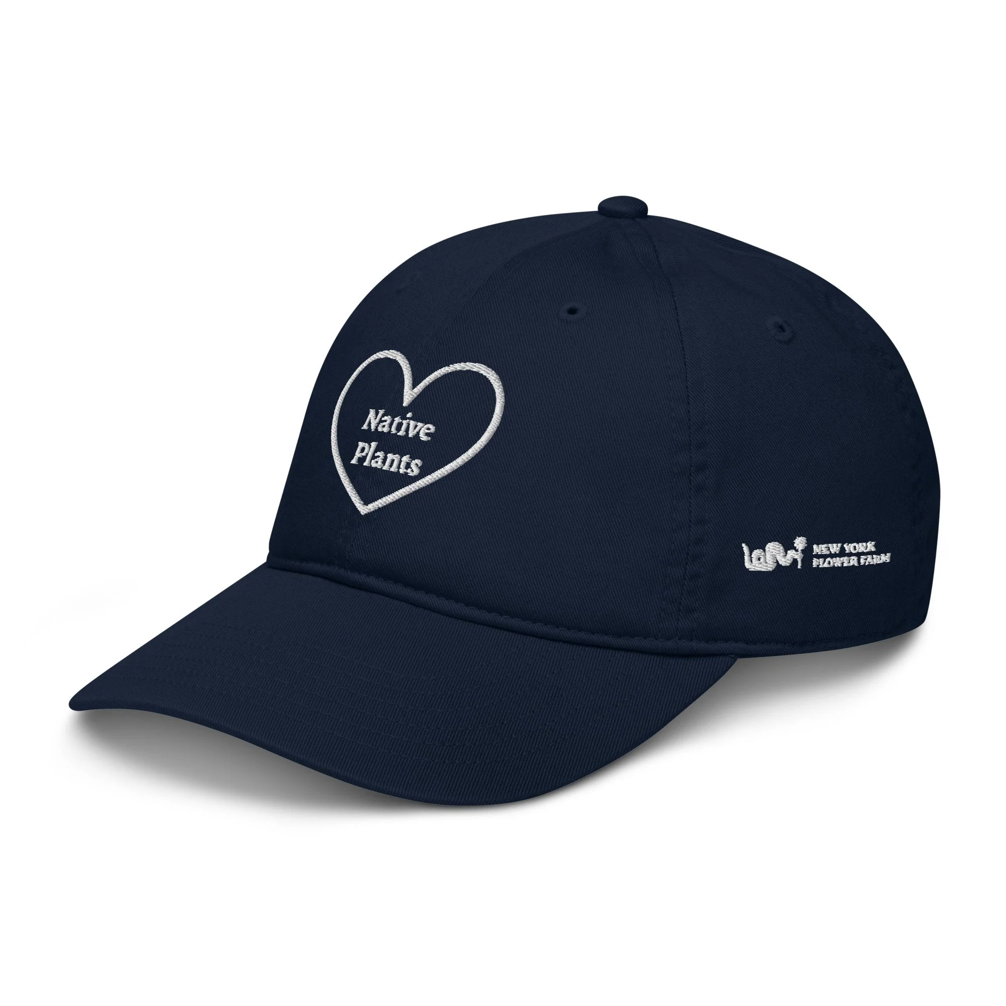 Organic Dad Hat embroidered “I Love Native Plants” Heart | Plant Lover Hat