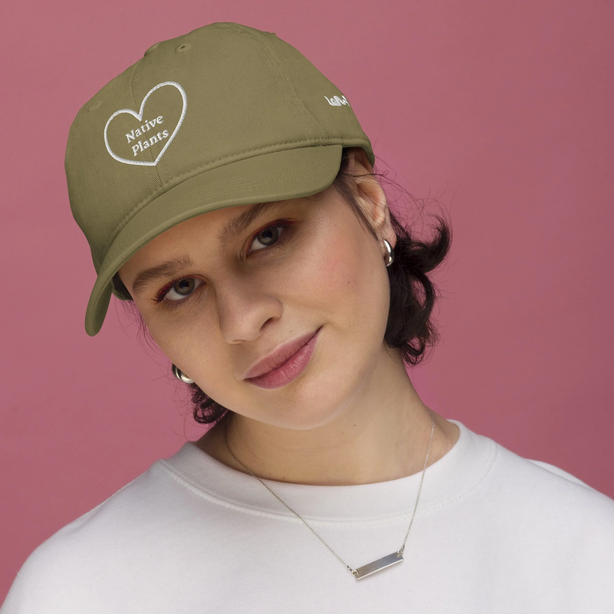 Organic Dad Hat embroidered “I Love Native Plants” Heart | Plant Lover Hat