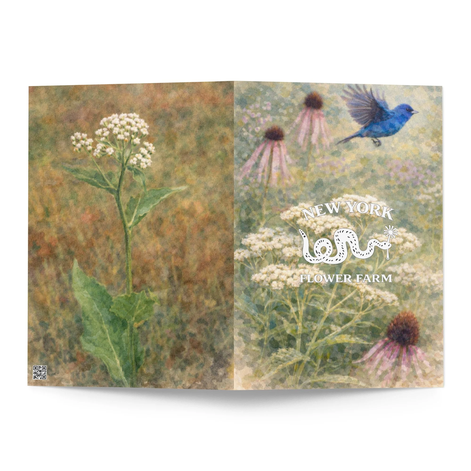 Greeting Card with Wild Quinine, Indigo Bunting & Pale Coneflower | Native Nature