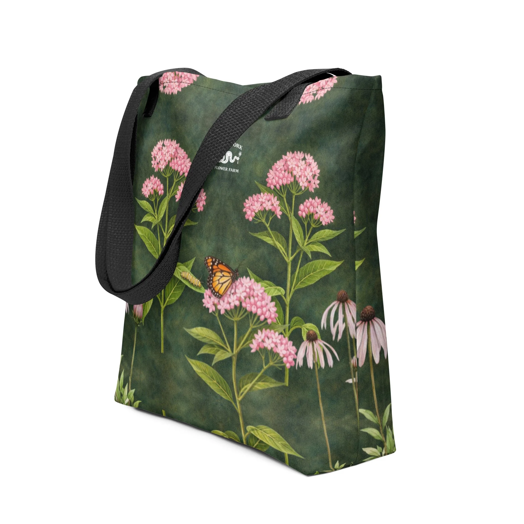 Tote Bag with Milkweed, Monarchs & Pale Coneflower | Pollinator Design
