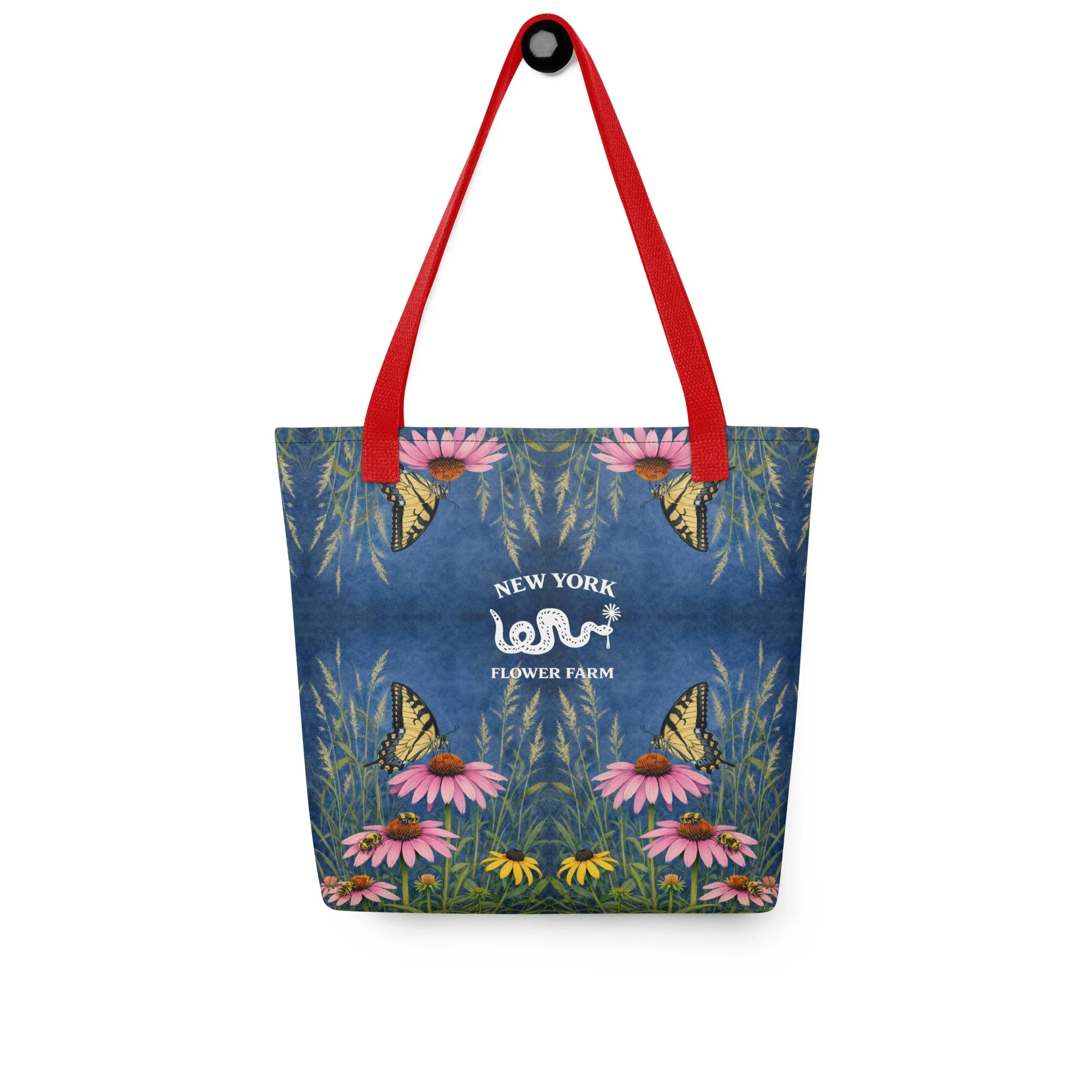 Blue Tote Bag with Echinacea & Black-Eyed Susan | Native Wildflowers Floral Pattern