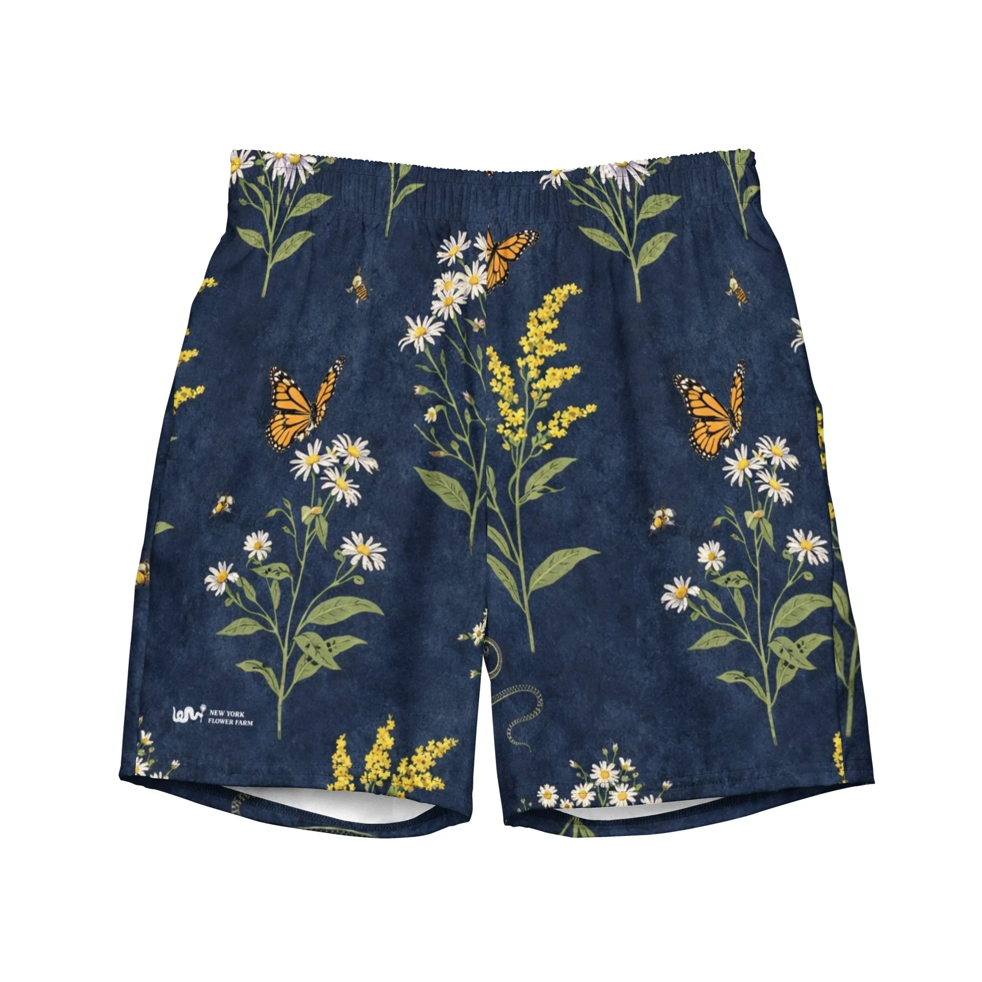 Recycled Swim Trunks | Floral Patterns | Sustainable Swimwear | Asters and goldenrod print