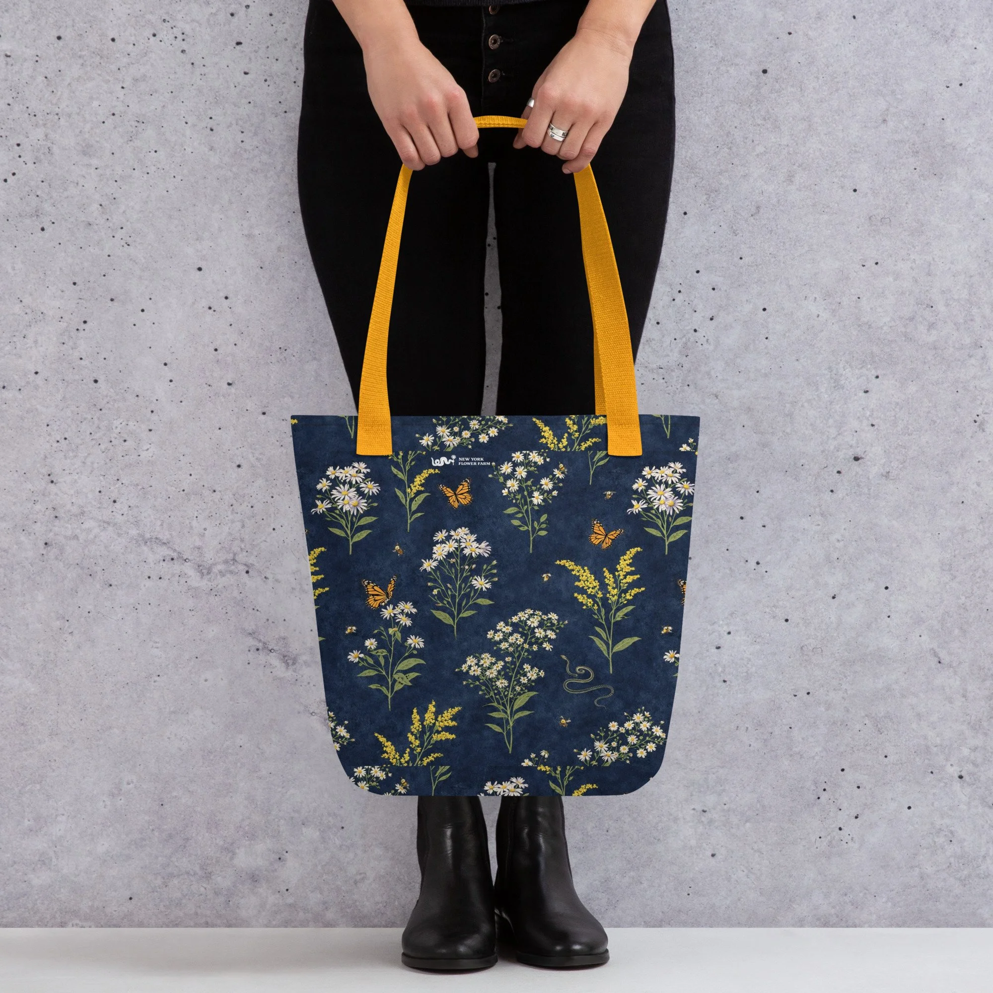 Tote Bag with Aster & Goldenrod Floral Pattern | Native Wildflowers
