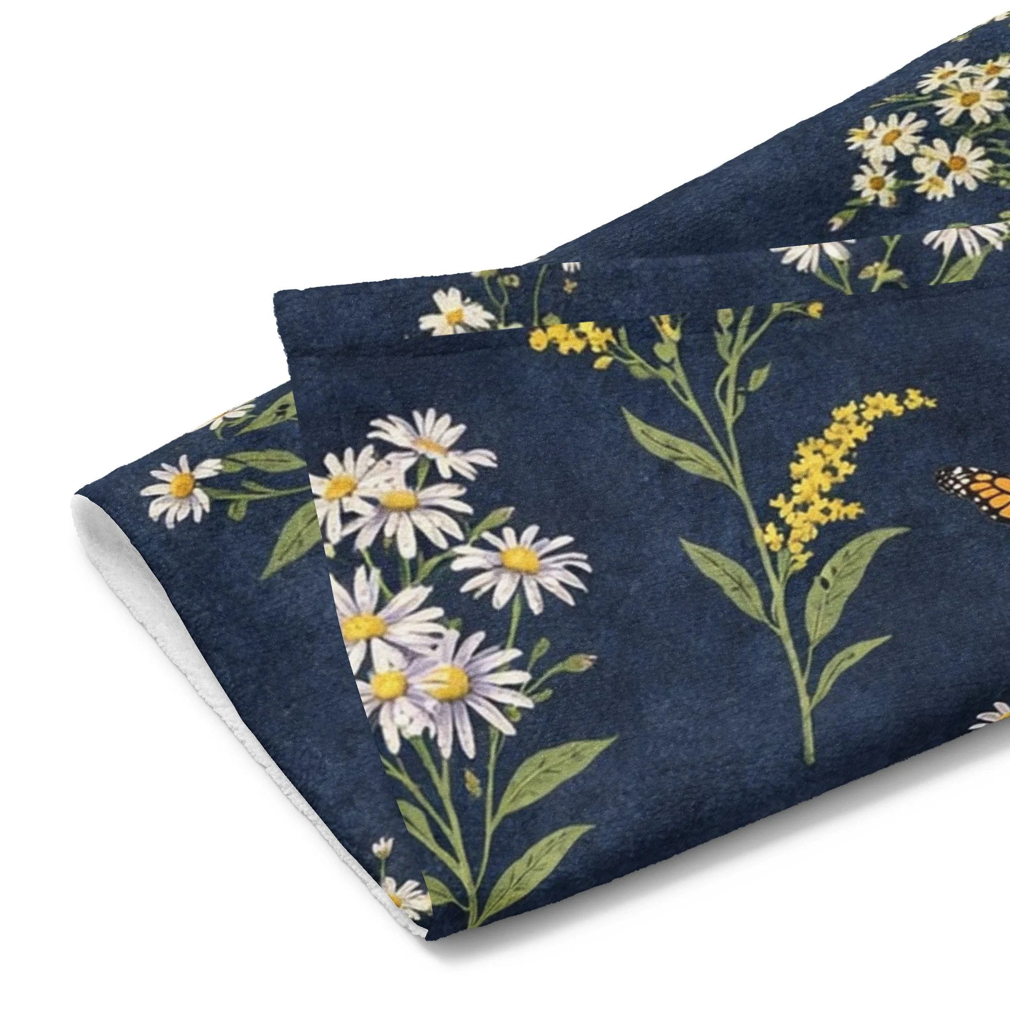 Monarch-Inspired Aster & Goldenrod Hand Towel | Pollinator Wildflowers