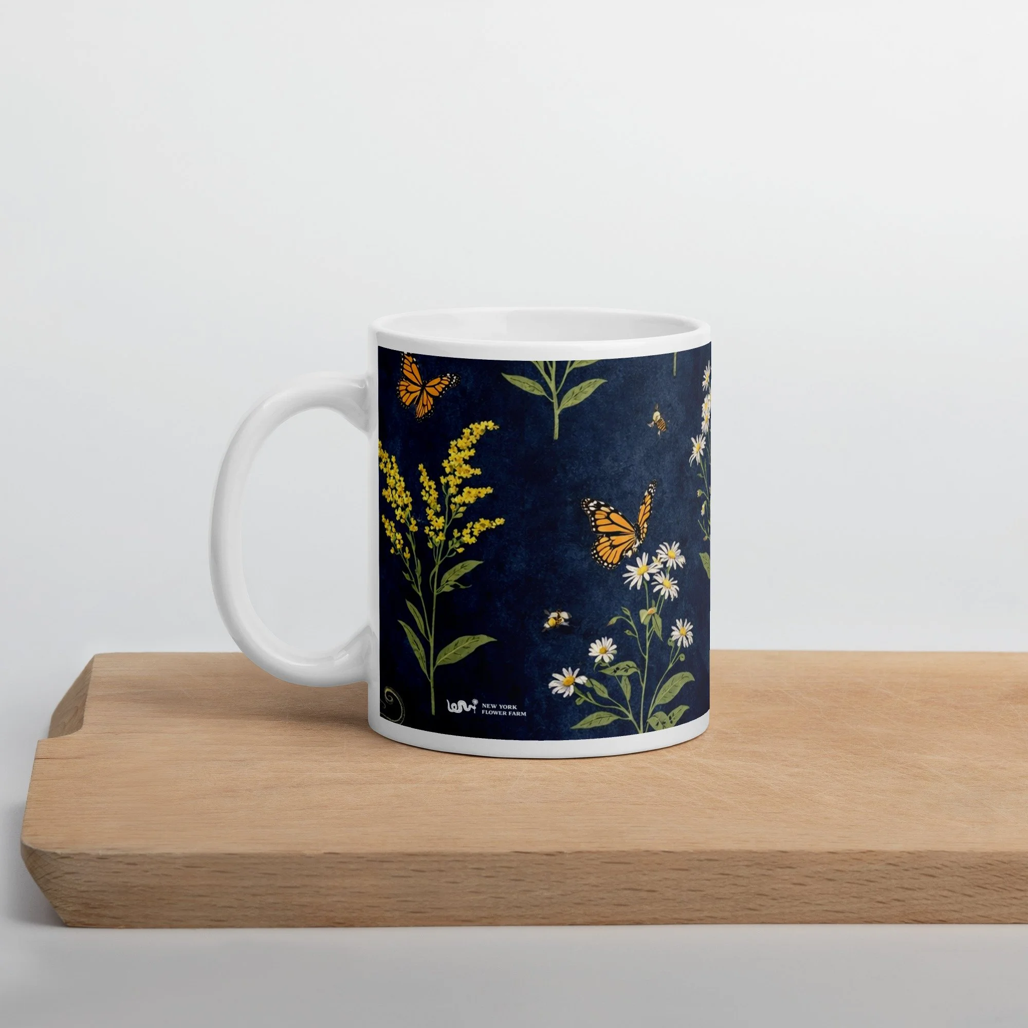 Navy Mug with Aster & Goldenrod Pattern | Native Wildflowers