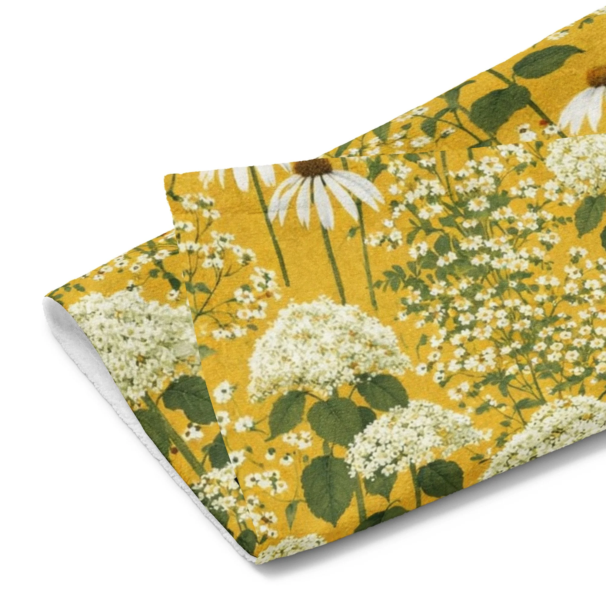 Yellow Hand Towel with White Echinacea & Hydrangea Floral Print
