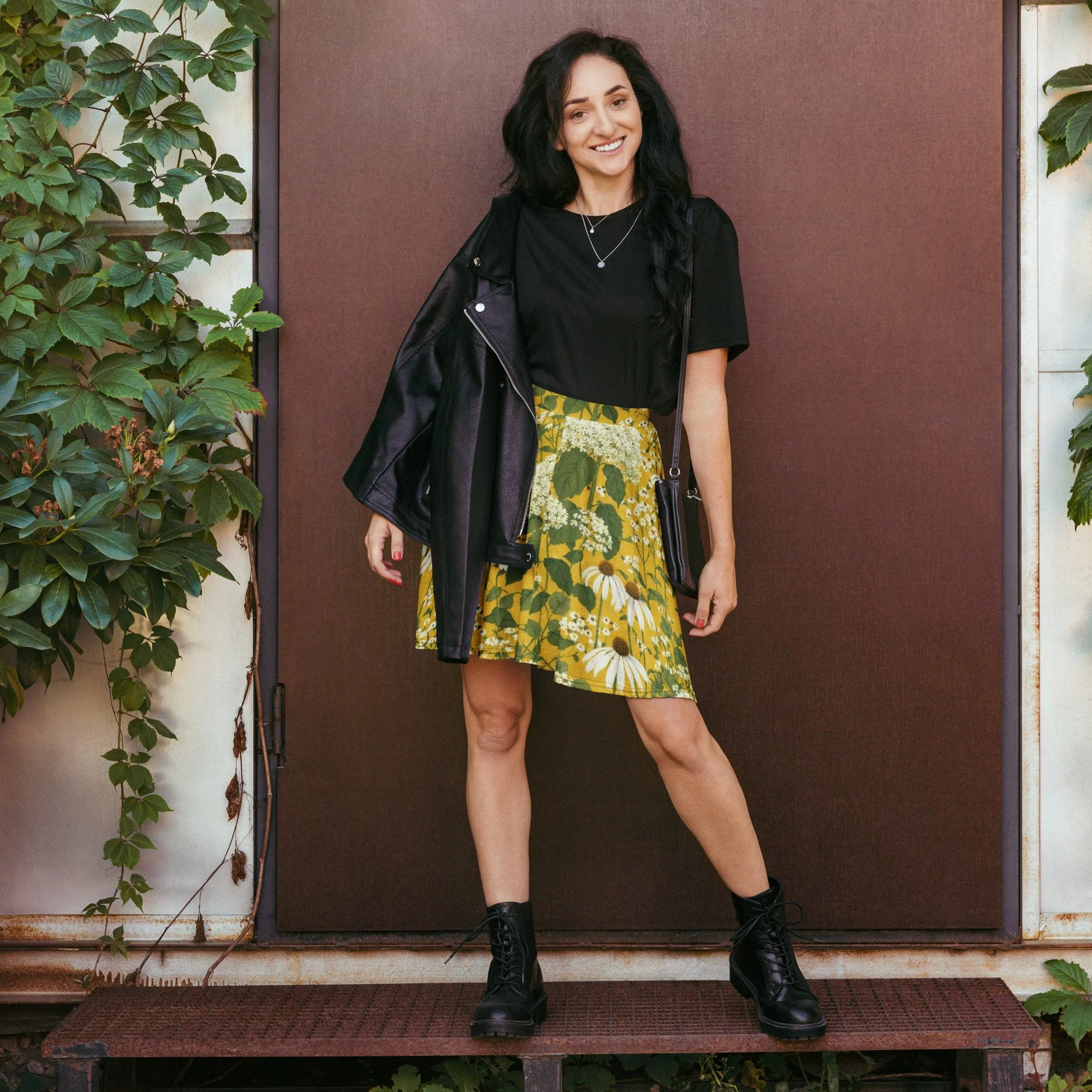 Athletic Skirt Made from Recycled Textiles with Echinacea & Hydrangea Floral Pattern