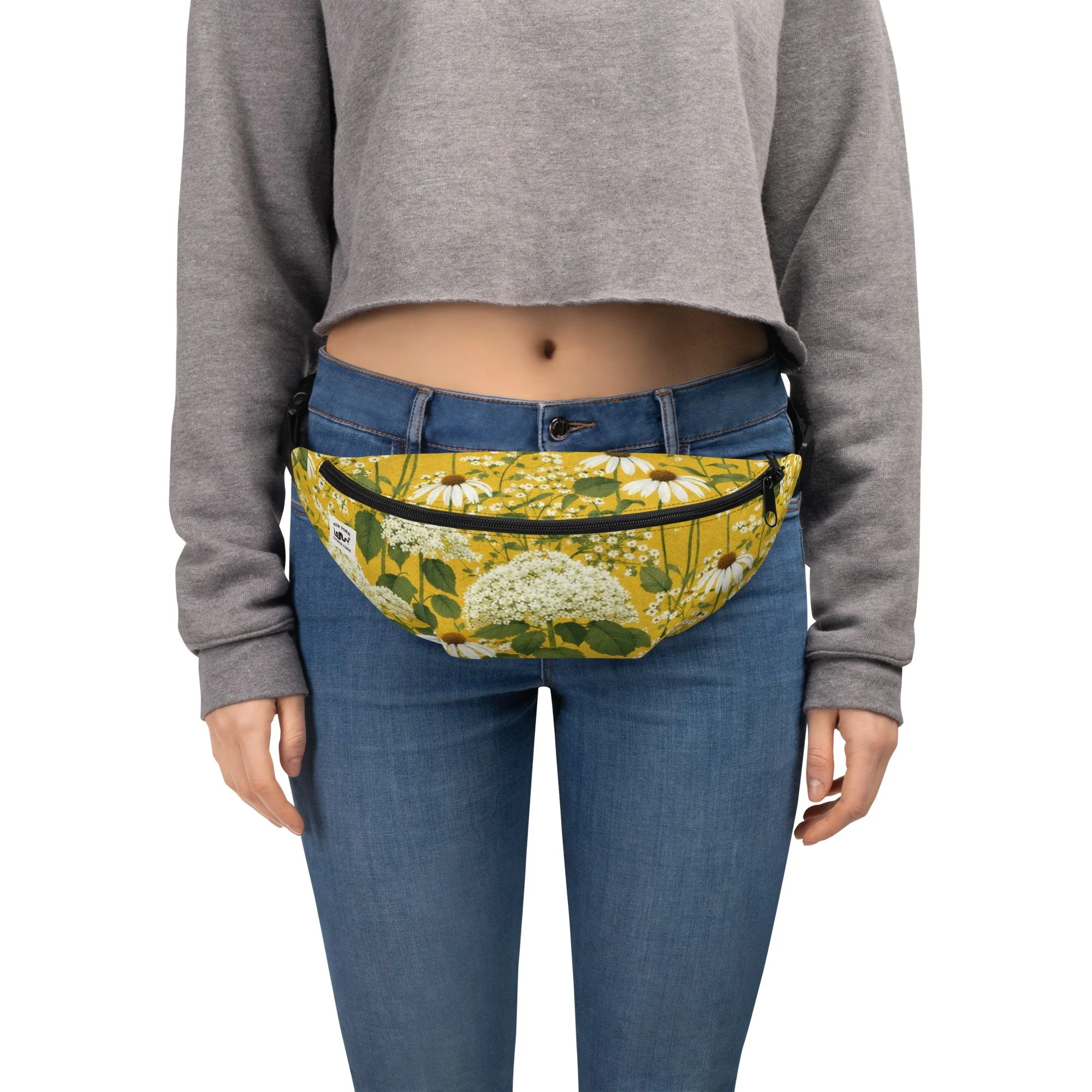 Yellow Fanny Pack with White Echinacea & Hydrangea Floral Pattern