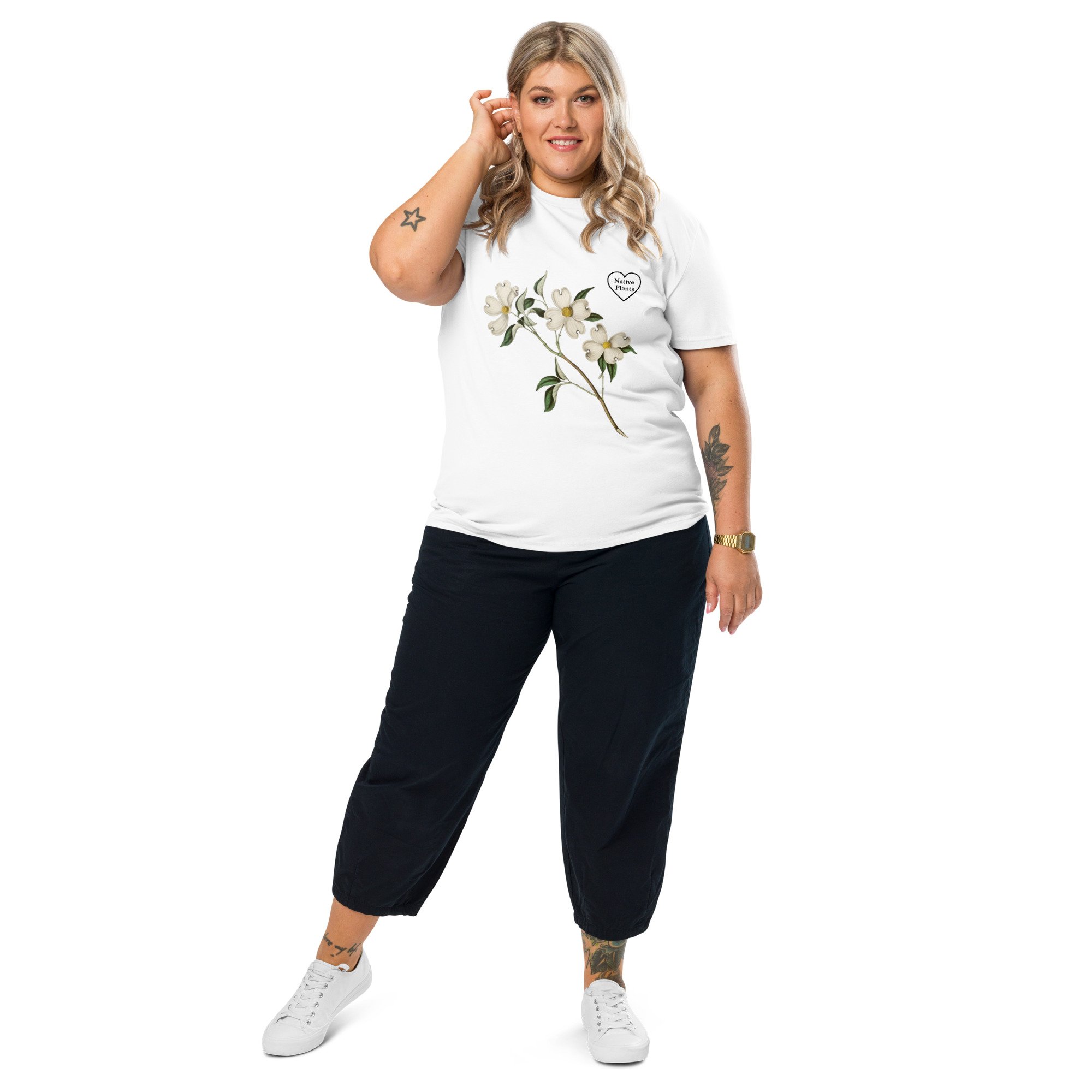 Unisex Organic Cotton T-Shirt with White Dogwood Botanical Print