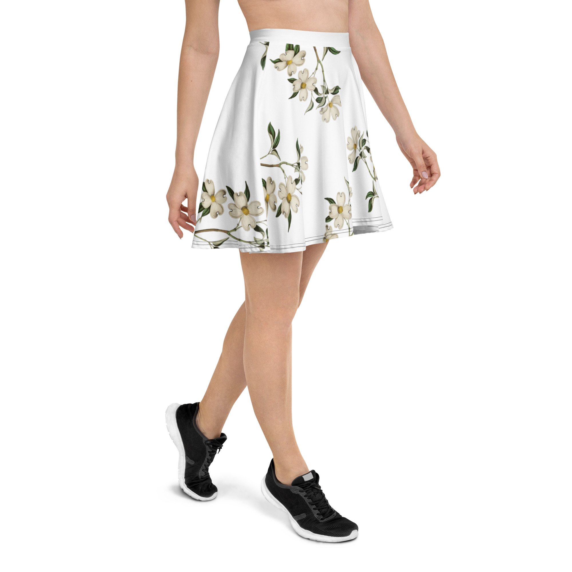 White Athletic Skirt Made from Recycled Textiles with Flowering Dogwood Floral Design